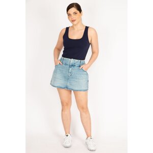 Şans Women's Blue Plus Size Lycra Lycra Denim Skirt with Zipper at the Front.