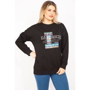 Şans Women's Plus Size Black Stone Detailed Sweatshirt