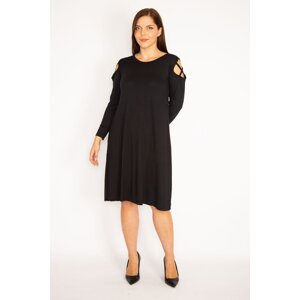 Şans Women's Plus Size Black Shoulder Detailed Dress