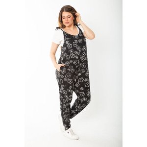 Şans Women's Plus Size Black Baggy Cut Strap Laced Jumpsuit