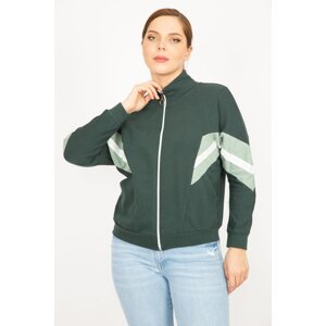 Şans Women's Colorful Plus Size 2 Thread Fabric Front Zipper And Stripe Detailed Sweatshirt