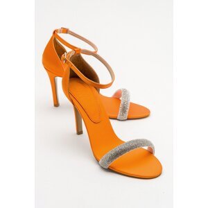 LuviShoes Siesta Women's Orange Satin Heeled Shoes