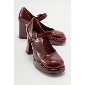 LuviShoes JAGOL Women's Claret Red Patent Leather Heeled Shoes