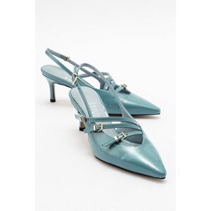 LuviShoes MAGRA Blue Patent Leather Women's Heeled Shoes