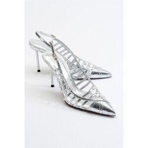 LuviShoes Gesto Women's Silver Patterned Heeled Shoes