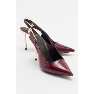 LuviShoes LABIN Women's Burgundy Patent Leather Buckled High Heeled Shoes