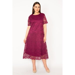 Şans Women's Plus Size Damson Lined Lace Evening Dress