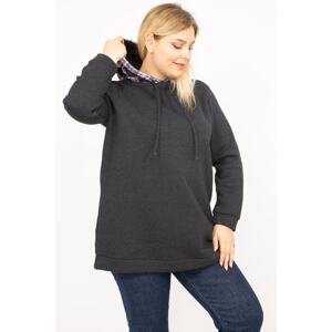 Şans Women's Smoked Plus Size 3 Thread Neck Collar Hooded Sweatshirt