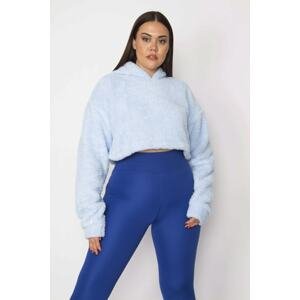 Şans Women's Plus Size Blue Hooded Fleece Sweatshirt