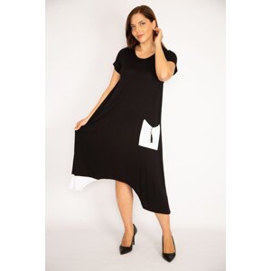 Şans Women's Plus Size Black Pocket Detailed Dress With Garnish