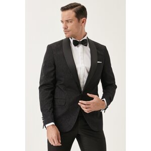 ALTINYILDIZ CLASSICS Men's Black Slim Fit Slim Fit Shawl Collar Patterned Tuxedo Tuxedo