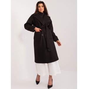 Black cashmere coat with belt