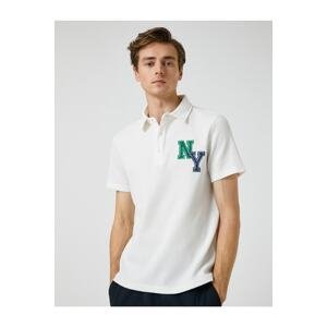 Koton College T-Shirt Polo Neck Button Detailed Embroidered