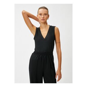 Koton V-Neck Solid Black Women's Athlete 3sak10053ek