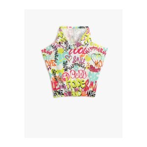 Koton Sleeveless Hooded Sweatshirt Crop Graffiti Printed