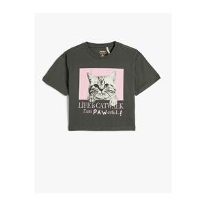 Koton Oversize T-Shirt Short Sleeve Crew Neck Cat Printed Cotton