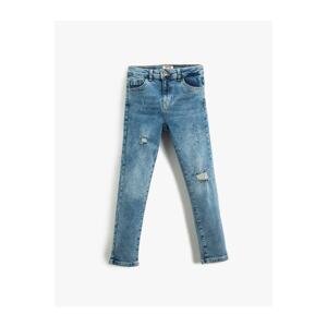 Koton Denim Trousers Worn Detailed Cotton Slim Jeans with an Adjustable Elastic Waist.