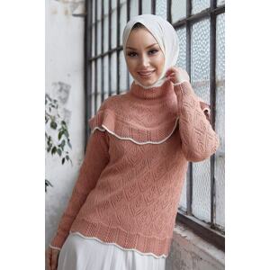 InStyle Alvi Ruffle Detail Striped Knitwear Sweater - Salmon