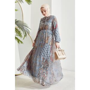 InStyle Elinor Shawl Pattern Pleated Chiffon Dress - Indigo