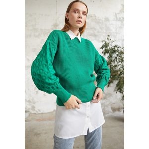 InStyle Noble Balloon Sleeve Knitwear Short Sweater - Green