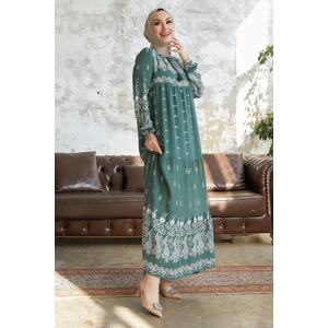 InStyle Selva Front Tasseled Patterned Viscose Dress - Mint