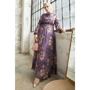 InStyle Serena Floral Pattern Pleated Chiffon Dress - Purple