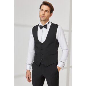 ALTINYILDIZ CLASSICS Men's Black Slim Fit Slim Fit U Neck Patterned Classic Vest