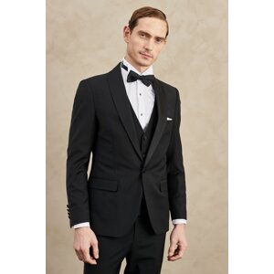 ALTINYILDIZ CLASSICS Men's Black Slim Fit Slim Fit Mono Collar Woolen Vest Classic Tuxedo Suit