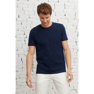 ALTINYILDIZ CLASSICS Men's Navy Blue Slim Fit Narrow Cut Crew Neck 100% Cotton T-Shirt