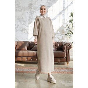 InStyle Mina Balloon Sleeve Knitwear Dress - Beige