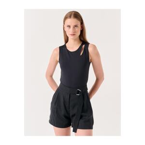 Jimmy Key Black Straight Cut Normal Waist Straight Voile Shorts