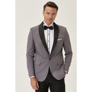 ALTINYILDIZ CLASSICS Men's Anthracite-black Slim Fit Slim Fit Shawl Collar Patterned Tuxedo Tuxedo