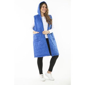 Şans Women's Plus Size Saxe Blue Front Zippered Hooded Quilted Lined Long Coat