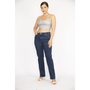 Şans Women's Navy Blue Large Size 5 Pocket Lycra Jeans