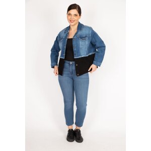 Şans Women's Blue Plus Size Two Color Denim Coat