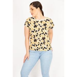 Şans Women's Yellow Plus Size Front Patterned Blouse