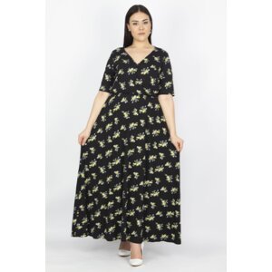 Şans Women's Plus Size Black Wrapover Neck Viscose Dress