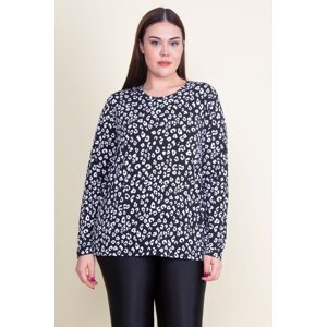 Şans Women's Plus Size Black Crew Neck Patterned Blouse