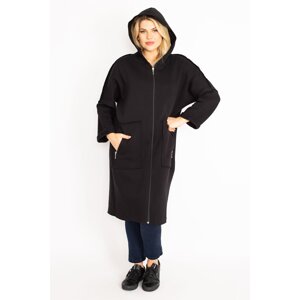 Şans Women's Plus Size Black Zipper And Hood Detailed Coat