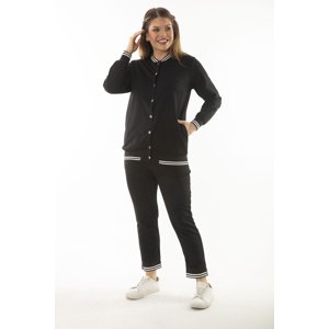 Şans Women's Plus Size Black Snap Buttons Ribbed Double Suit