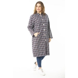 Şans Women's Plus Size Colorful Houndstooth Pattern Metal Buttoned Unlined Cape