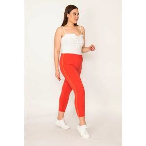 Şans Women's Plus Size Red Side Stripe Micro Jersey Tights