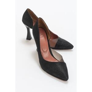 LuviShoes 653 Black Silvery Heels Women's Shoes