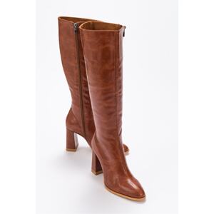 LuviShoes Decer Women's Tan Brown Heeled Boots