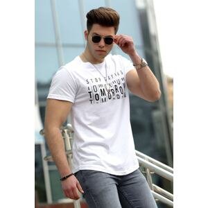 Madmext Men's Printed White T-Shirt 4482