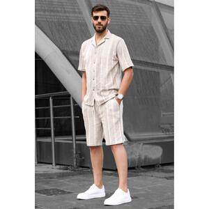 Madmext Men's Brown Striped Shorts Set 6701