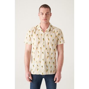 Avva Men's Yellow Printed Short Sleeve Cotton Shirt