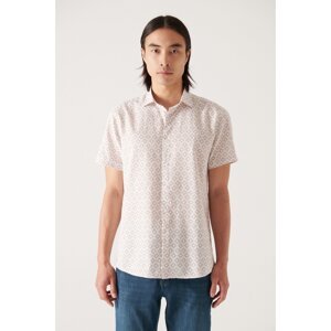 Avva Men's Stone Geometric Printed Short Sleeve Cotton Shirt