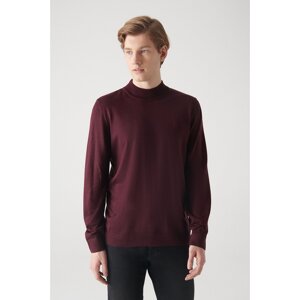 Avva Men's Burgundy Half Turtleneck Wool Blended Standard Fit Normal Cut Knitwear Sweater