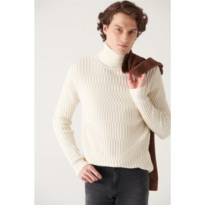 Avva Men's Ecru Full Turtleneck Knit Detailed Cotton Slim Fit Slim Fit Knitwear Sweater